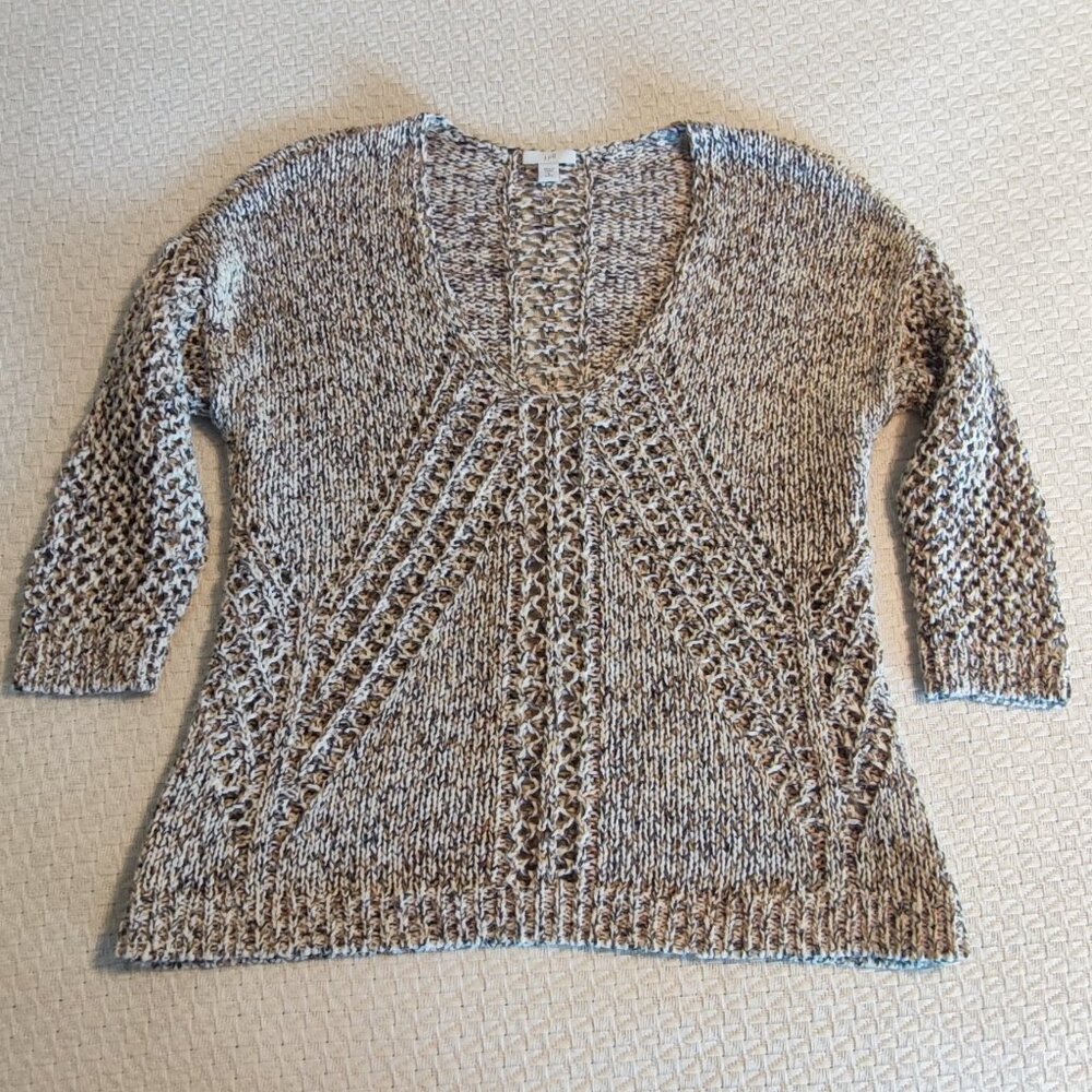 J. JILL Women’s Sweater Size Small Petite Open Weave Marled V-Neck ¾ Sleeve